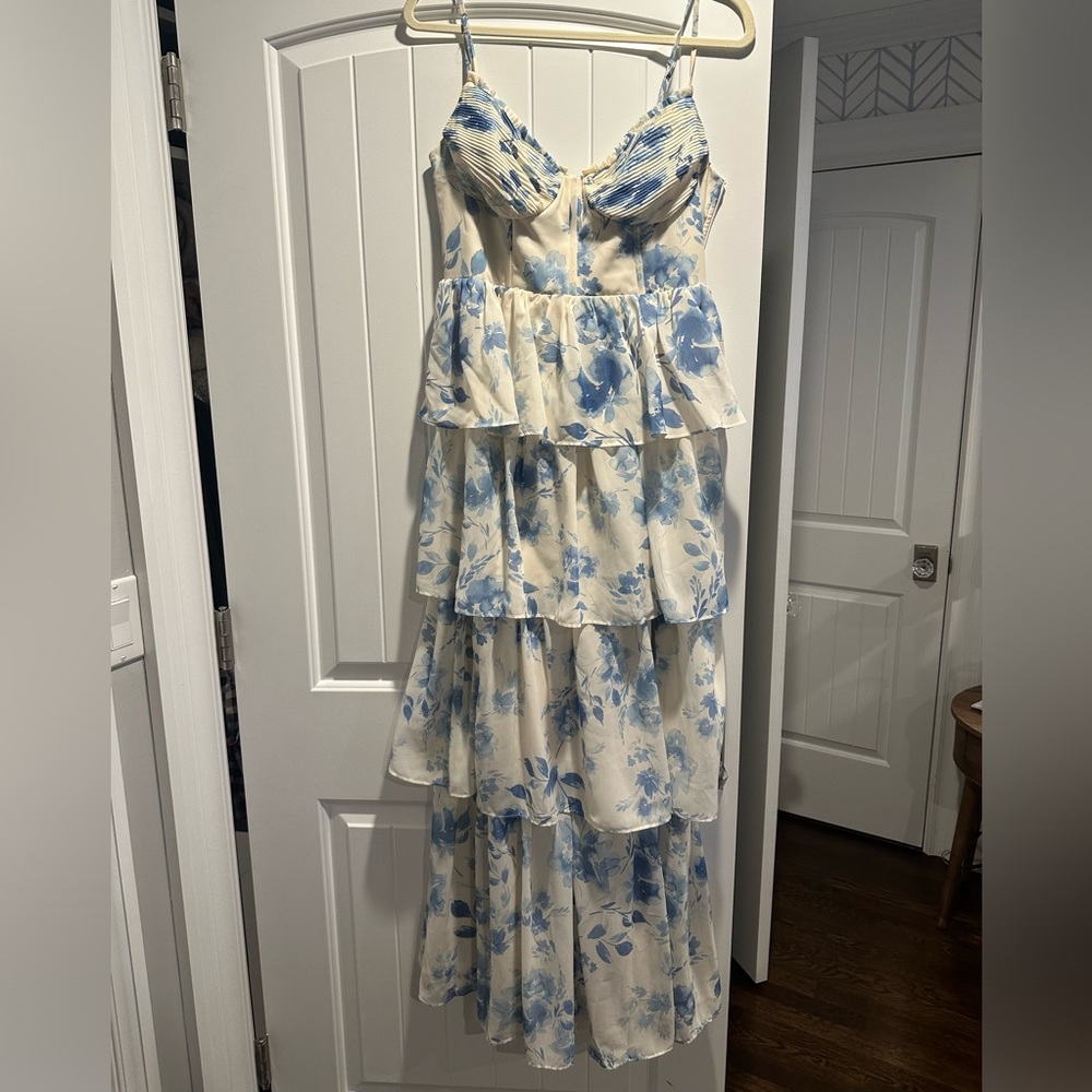 Birdy Grey Lola Dress Chiffon Blue Rococo Floral